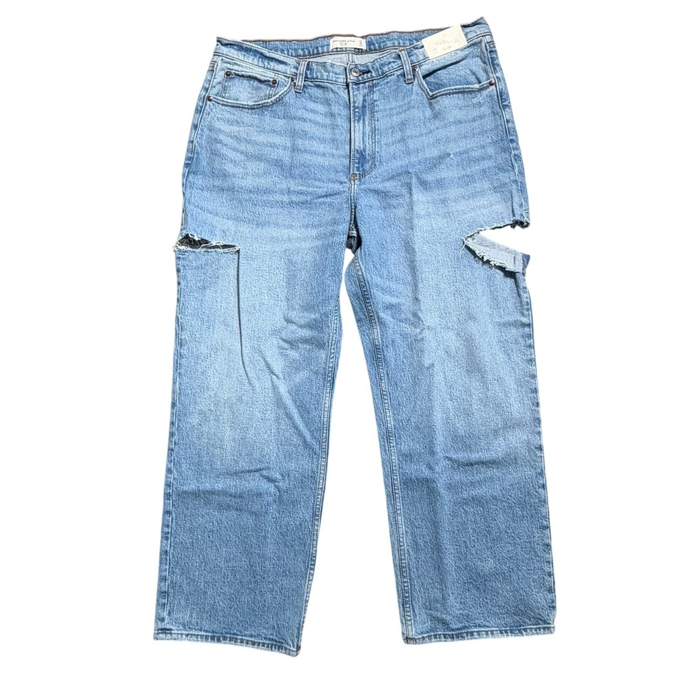 ABERCROMBIE & FITCH NWT Women's 16 Short The Baggy Mid Rise Cut Out Jeans Light